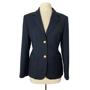 Brooks Brother Loro Piana Wool Blazer Navy Blue Gold Button Womens 12P Old Money